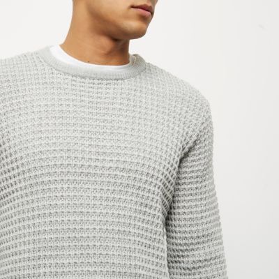 Grey textured waffle knit jumper